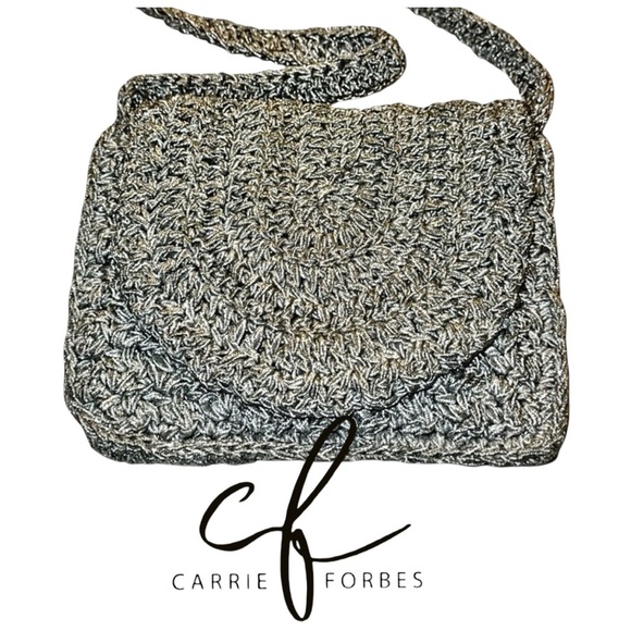 Carrie Forbes Vintage Crochet Satchel Handbag w/ Strap. Silver - Picture 11 of 11